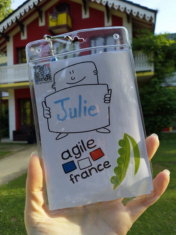 Badge Agile France 2018 avec les petits pois végétariens ^^